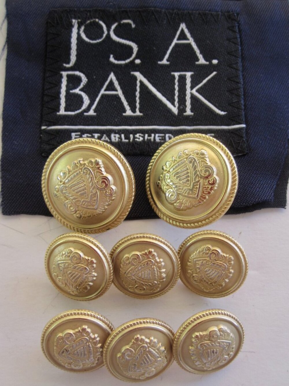 Jos A Bank Replacement 8 Button Set Heraldic Shield Gold Tone
